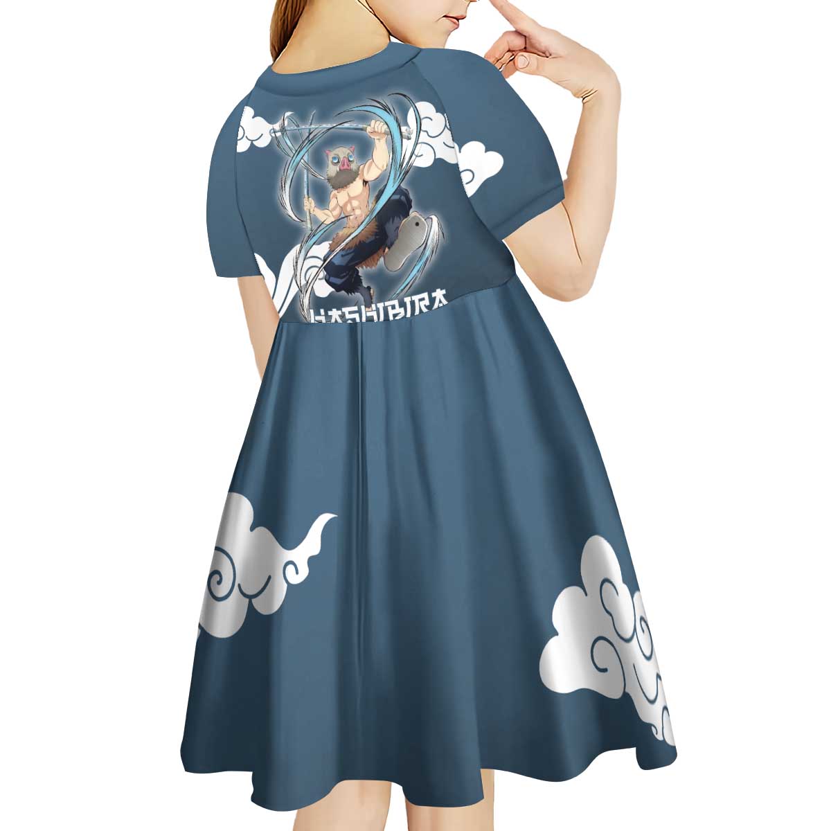 Hashibira Inosuke Demon Slayer Kid Short Sleeve Dress Whirlwind Anime Cloud Pattern Style