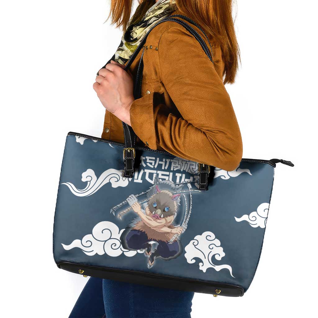 Hashibira Inosuke Demon Slayer Leather Tote Bag Whirlwind Anime Cloud Pattern Style