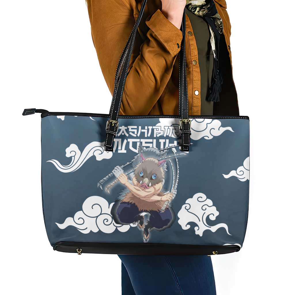 Hashibira Inosuke Demon Slayer Leather Tote Bag Whirlwind Anime Cloud Pattern Style
