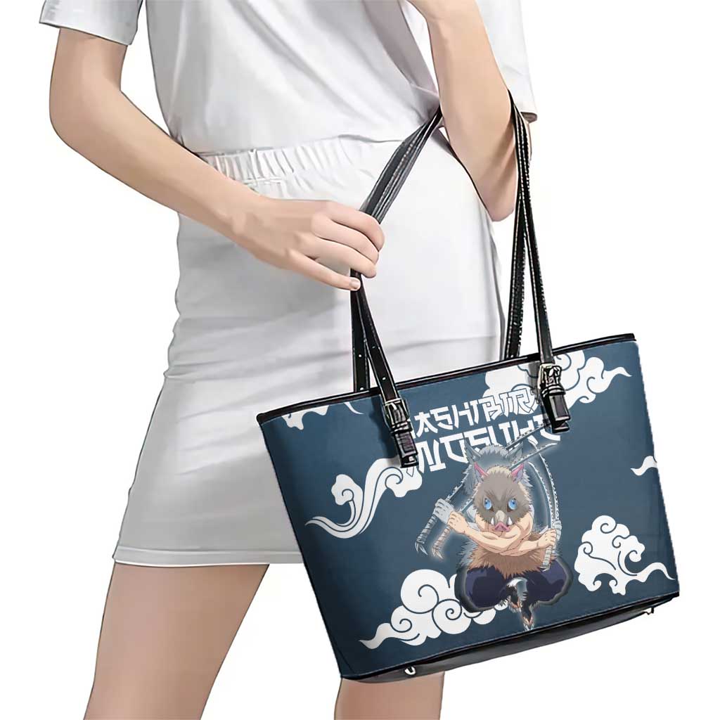 Hashibira Inosuke Demon Slayer Leather Tote Bag Whirlwind Anime Cloud Pattern Style