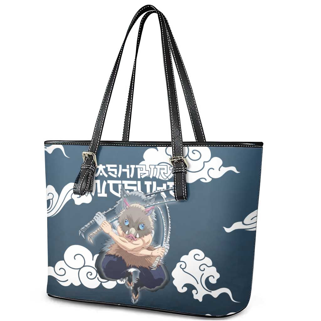 Hashibira Inosuke Demon Slayer Leather Tote Bag Whirlwind Anime Cloud Pattern Style