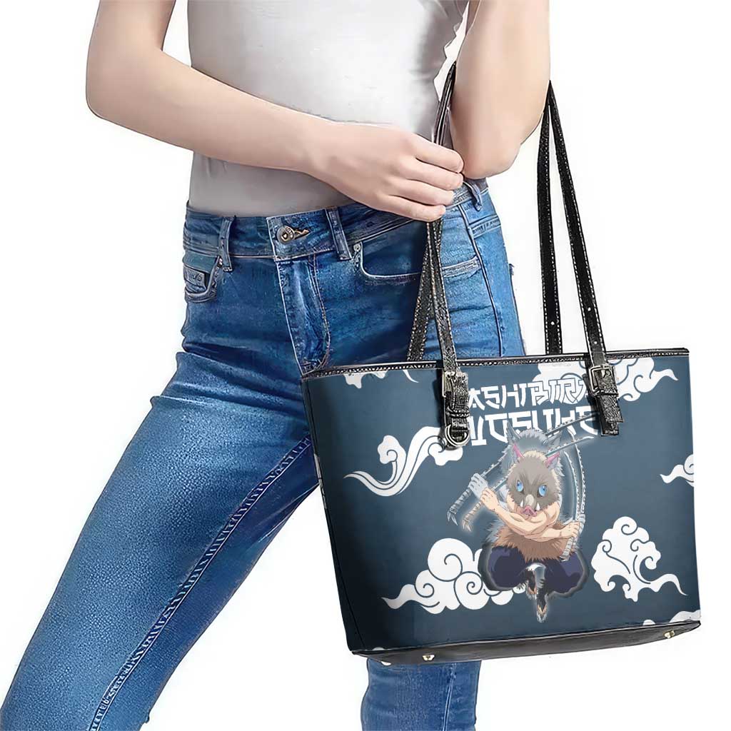 Hashibira Inosuke Demon Slayer Leather Tote Bag Whirlwind Anime Cloud Pattern Style