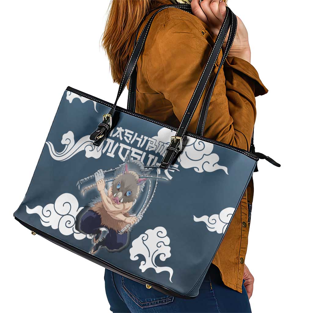 Hashibira Inosuke Demon Slayer Leather Tote Bag Whirlwind Anime Cloud Pattern Style