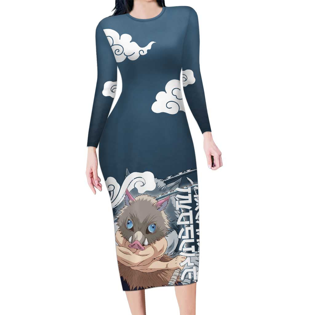 Hashibira Inosuke Demon Slayer Long Sleeve Bodycon Dress Whirlwind Anime Cloud Pattern Style