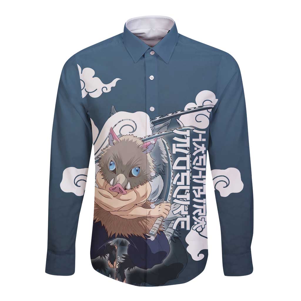 Hashibira Inosuke Demon Slayer Long Sleeve Button Shirt Whirlwind Anime Cloud Pattern Style