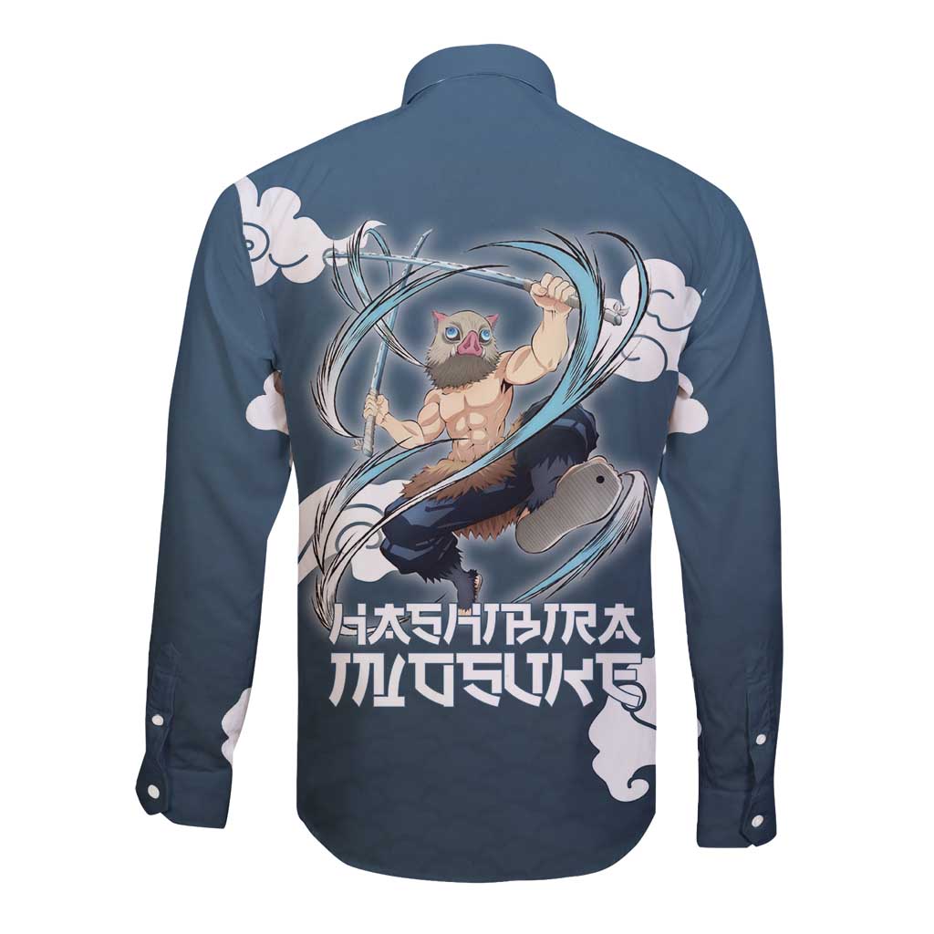 Hashibira Inosuke Demon Slayer Long Sleeve Button Shirt Whirlwind Anime Cloud Pattern Style