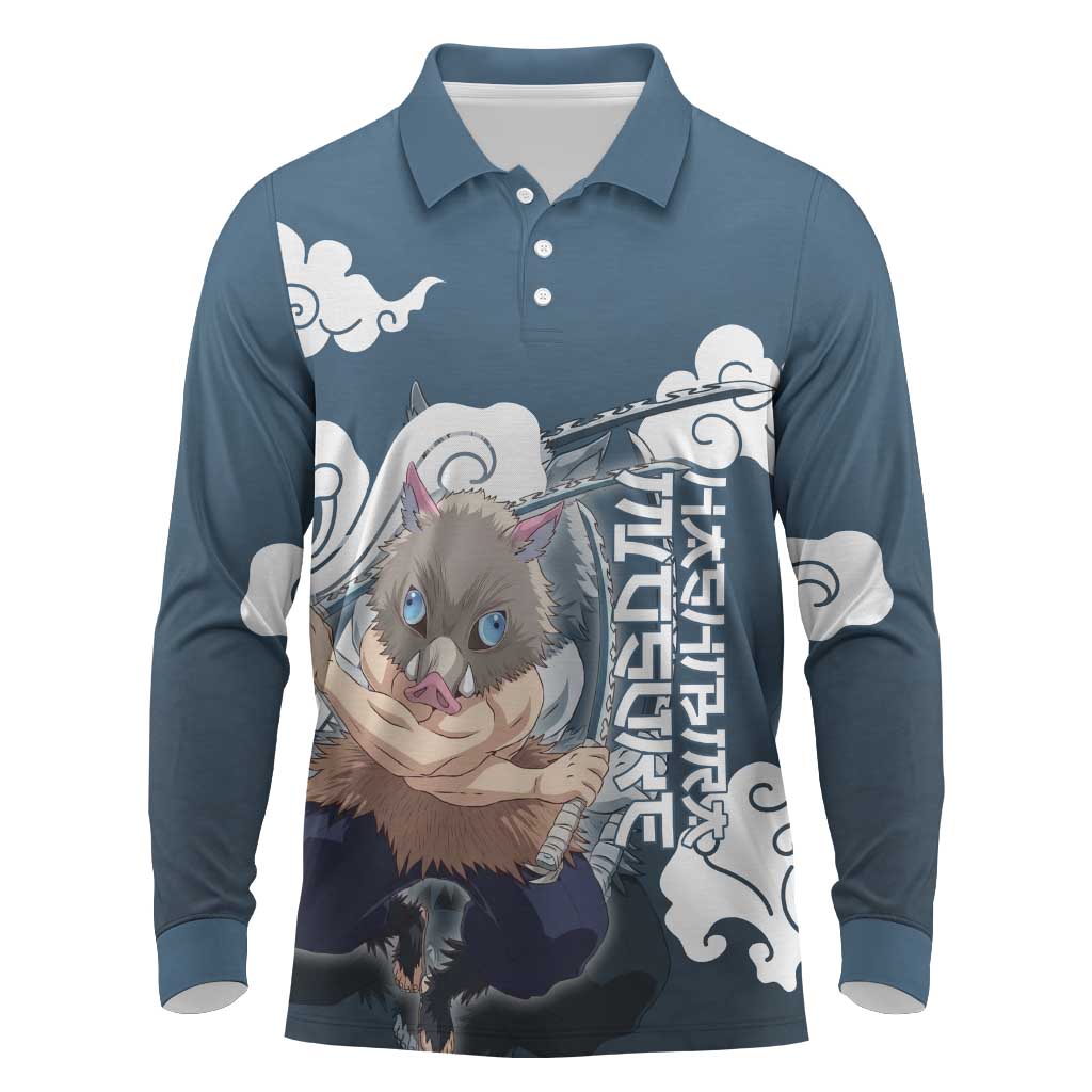 Hashibira Inosuke Demon Slayer Long Sleeve Polo Shirt Whirlwind Anime Cloud Pattern Style