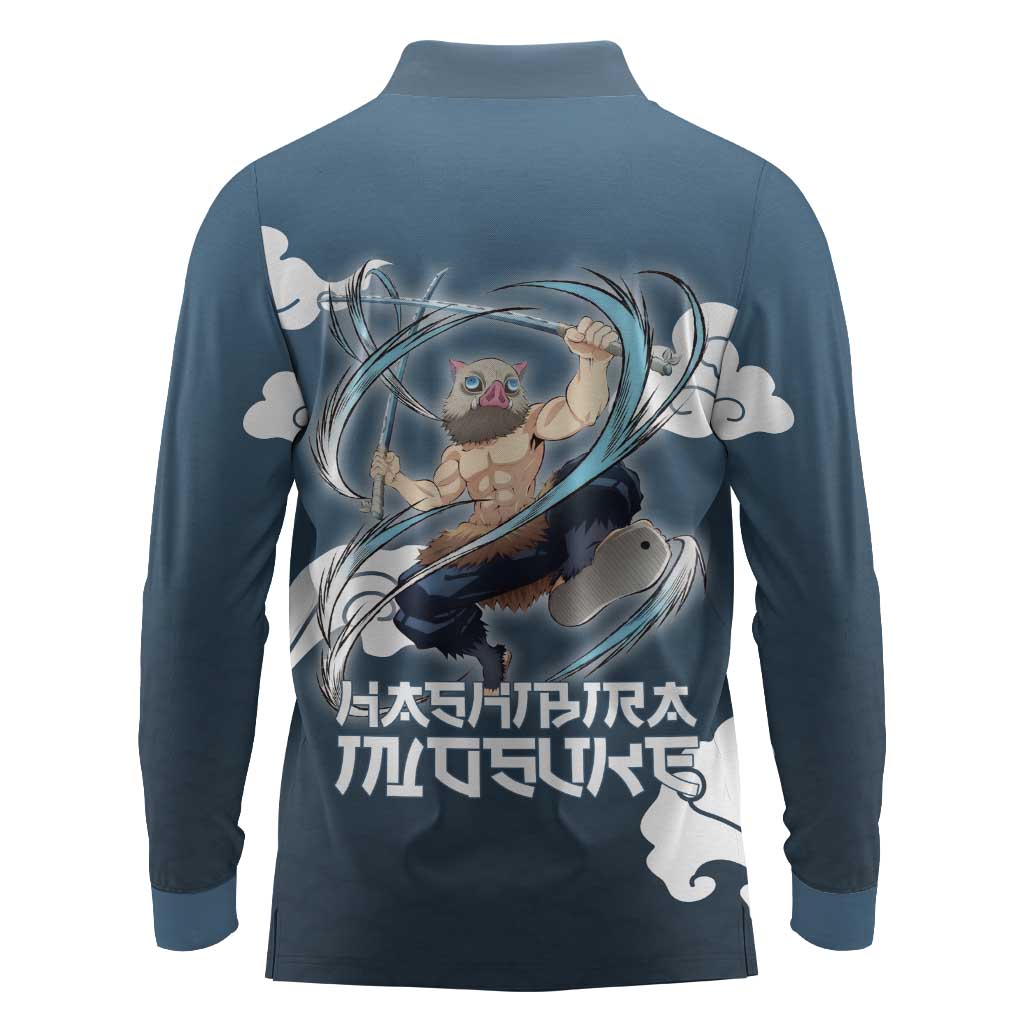 Hashibira Inosuke Demon Slayer Long Sleeve Polo Shirt Whirlwind Anime Cloud Pattern Style