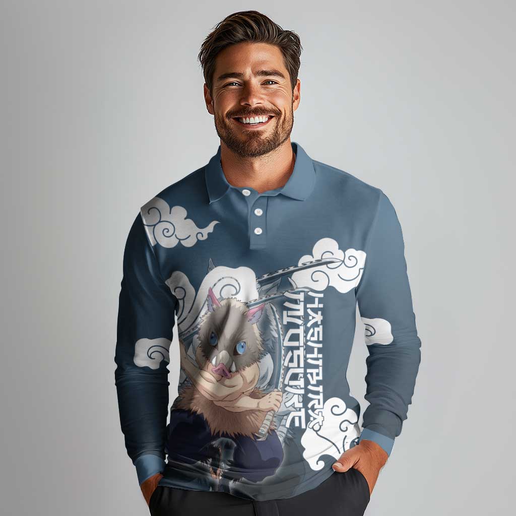 Hashibira Inosuke Demon Slayer Long Sleeve Polo Shirt Whirlwind Anime Cloud Pattern Style