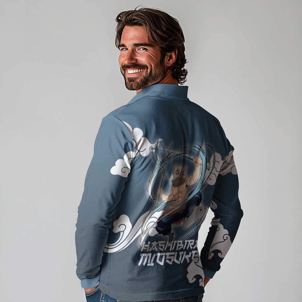 Hashibira Inosuke Demon Slayer Long Sleeve Polo Shirt Whirlwind Anime Cloud Pattern Style