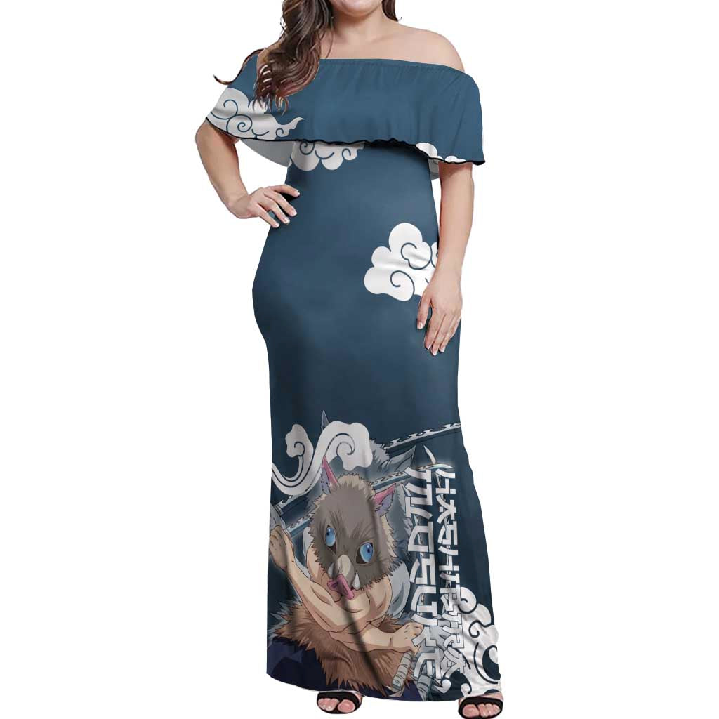 Hashibira Inosuke Demon Slayer Off Shoulder Maxi Dress Whirlwind Anime Cloud Pattern Style