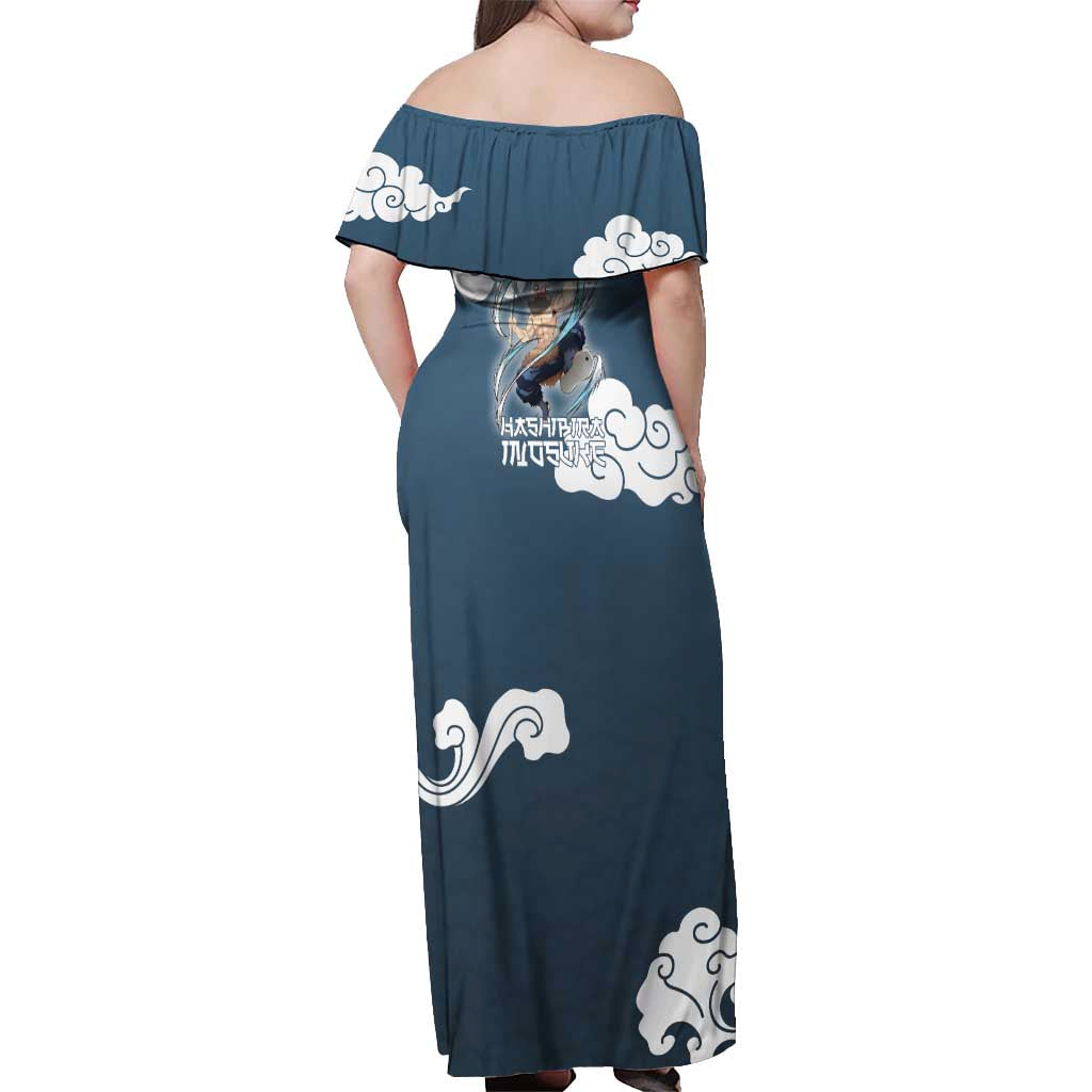 Hashibira Inosuke Demon Slayer Off Shoulder Maxi Dress Whirlwind Anime Cloud Pattern Style