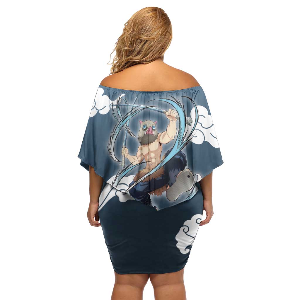 Hashibira Inosuke Demon Slayer Off Shoulder Short Dress Whirlwind Anime Cloud Pattern Style