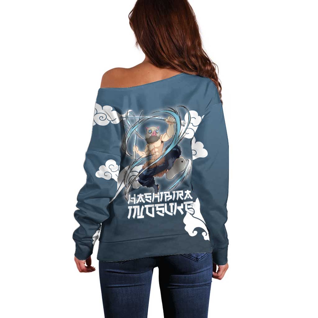 Hashibira Inosuke Demon Slayer Off Shoulder Sweater Whirlwind Anime Cloud Pattern Style