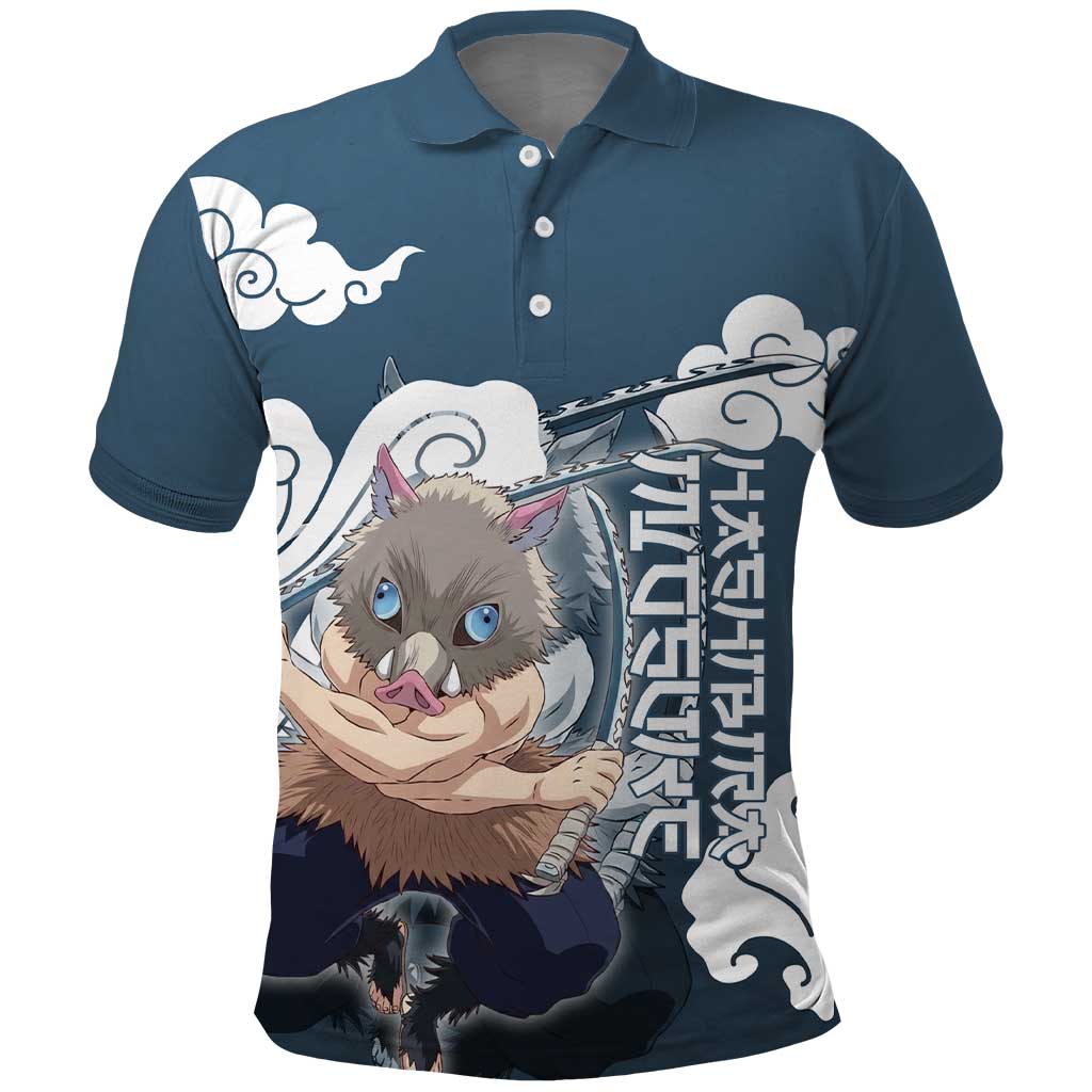 Hashibira Inosuke Demon Slayer Polo Shirt Whirlwind Anime Cloud Pattern Style