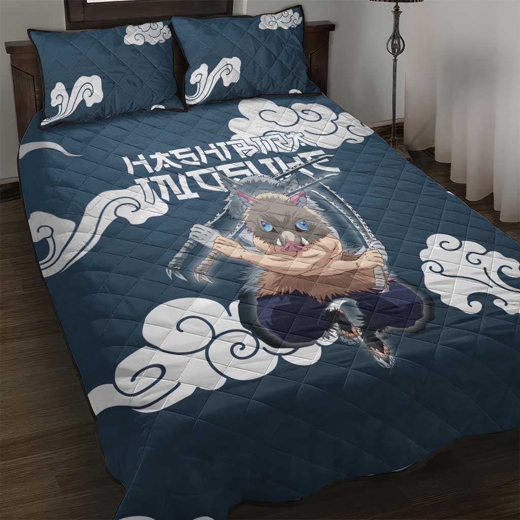 Hashibira Inosuke Demon Slayer Quilt Bed Set Whirlwind Anime Cloud Pattern Style