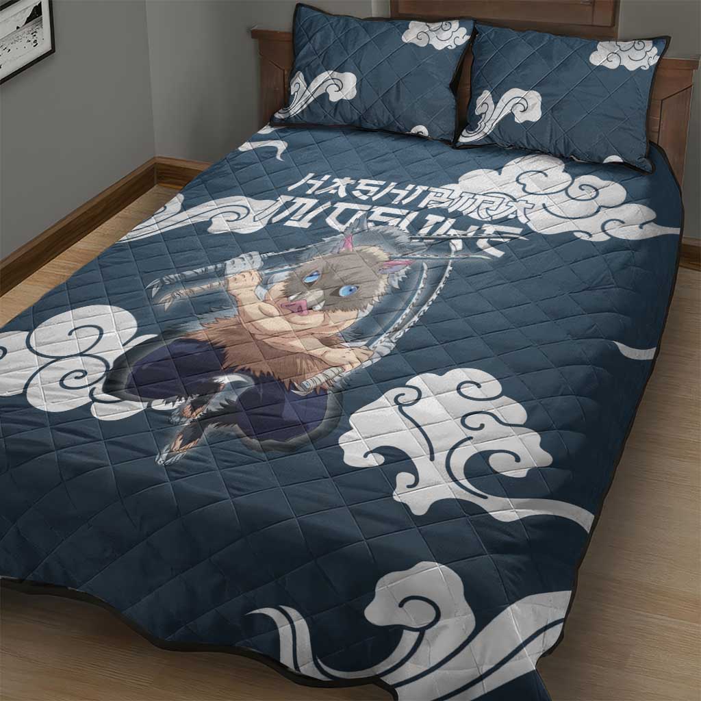 Hashibira Inosuke Demon Slayer Quilt Bed Set Whirlwind Anime Cloud Pattern Style