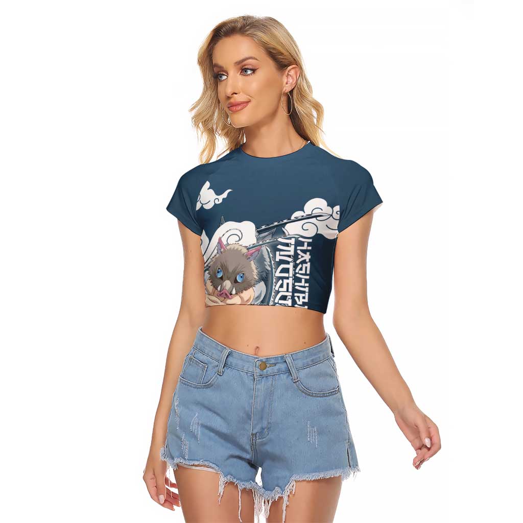 Hashibira Inosuke Demon Slayer Raglan Cropped T Shirt Whirlwind Anime Cloud Pattern Style
