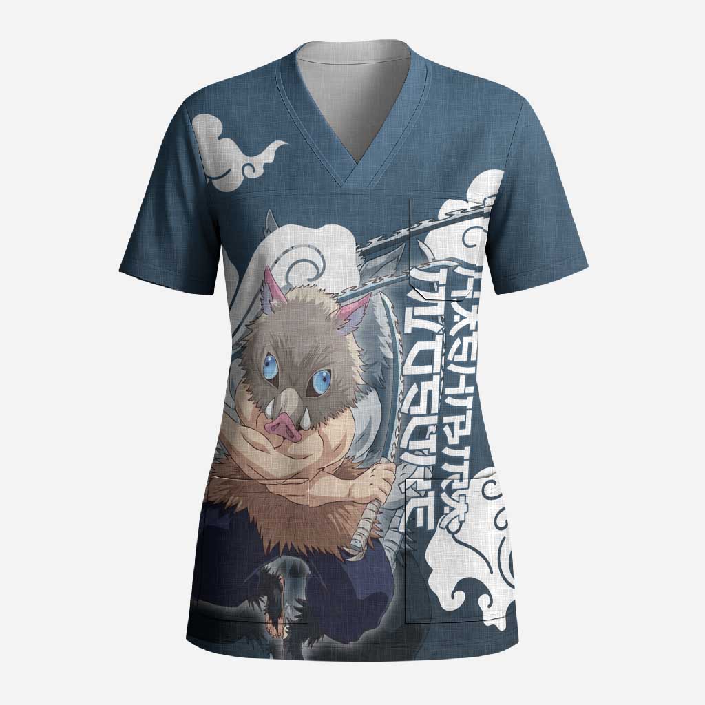 Hashibira Inosuke Demon Slayer Scrub Top Whirlwind Anime Cloud Pattern Style