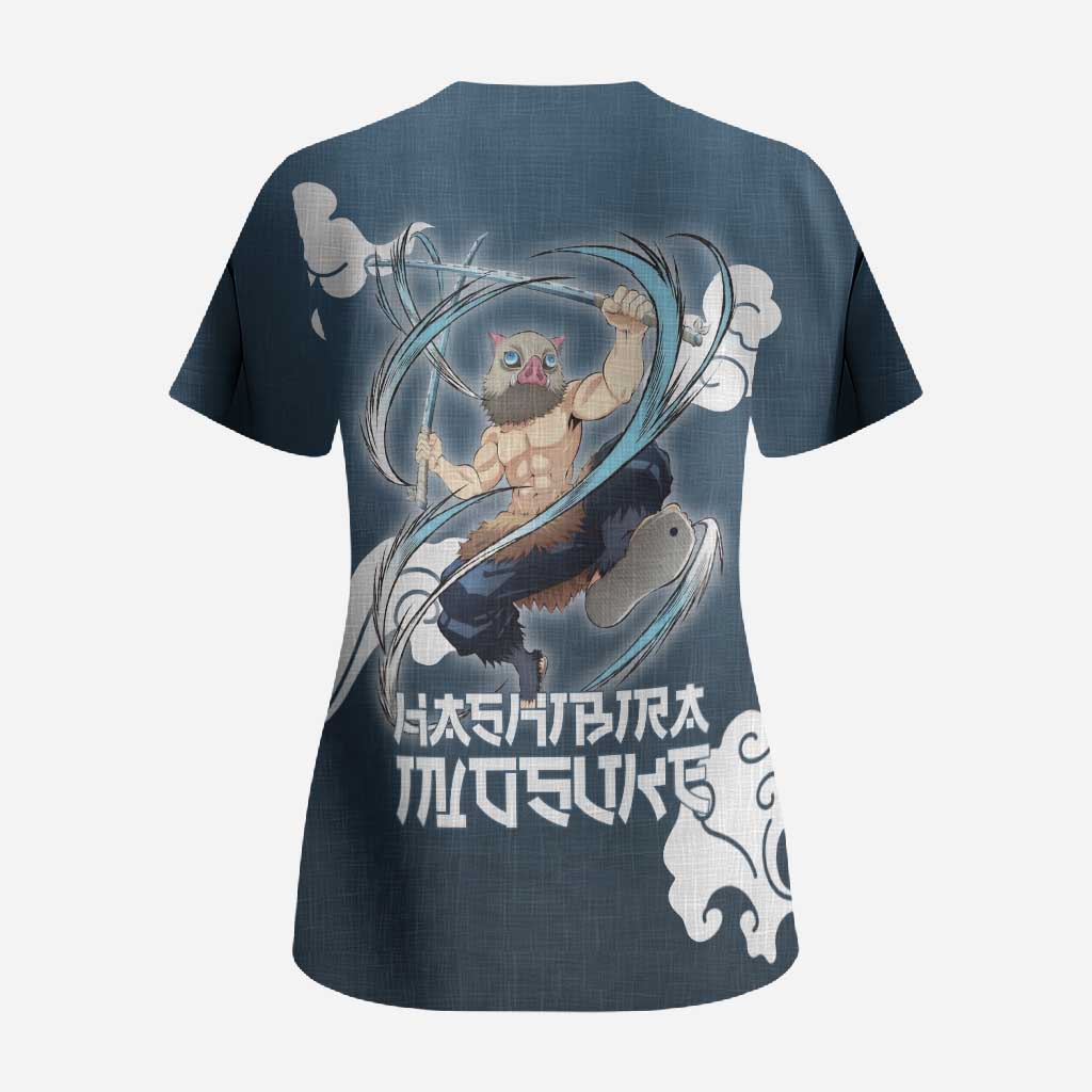 Hashibira Inosuke Demon Slayer Scrub Top Whirlwind Anime Cloud Pattern Style
