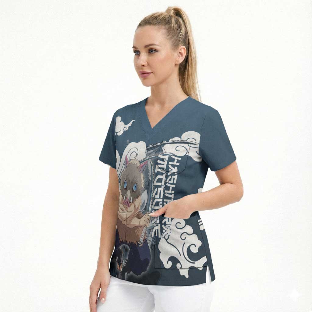 Hashibira Inosuke Demon Slayer Scrub Top Whirlwind Anime Cloud Pattern Style