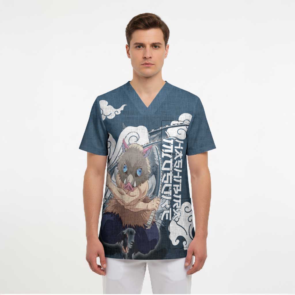 Hashibira Inosuke Demon Slayer Scrub Top Whirlwind Anime Cloud Pattern Style