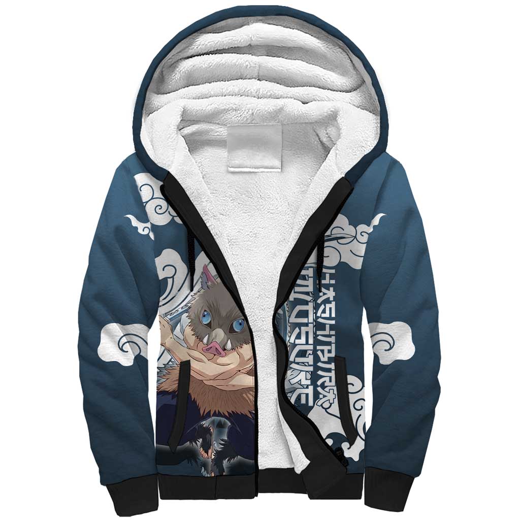 Hashibira Inosuke Demon Slayer Sherpa Hoodie Whirlwind Anime Cloud Pattern Style