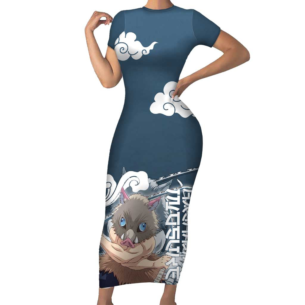 Hashibira Inosuke Demon Slayer Short Sleeve Bodycon Dress Whirlwind Anime Cloud Pattern Style