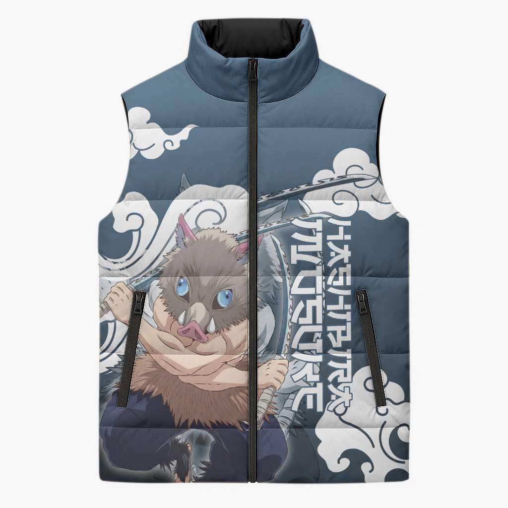 Hashibira Inosuke Demon Slayer Sleeveless Puffer Jacket Whirlwind Anime Cloud Pattern Style