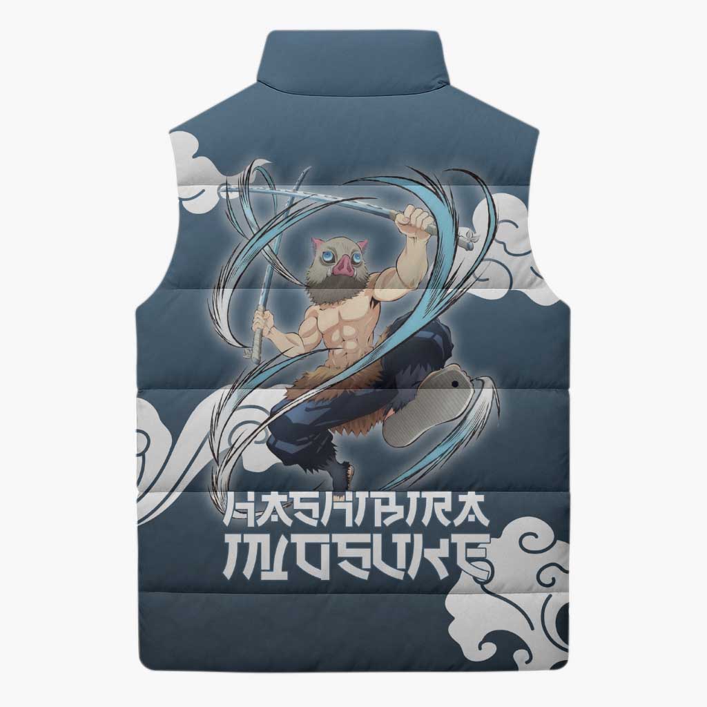 Hashibira Inosuke Demon Slayer Sleeveless Puffer Jacket Whirlwind Anime Cloud Pattern Style