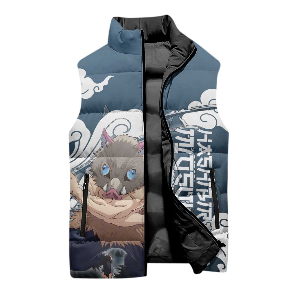 Hashibira Inosuke Demon Slayer Sleeveless Puffer Jacket Whirlwind Anime Cloud Pattern Style