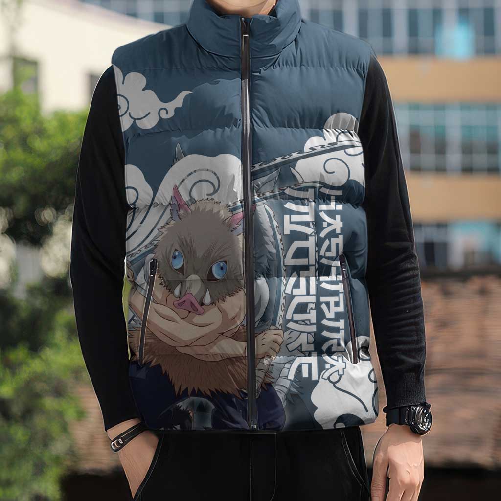 Hashibira Inosuke Demon Slayer Sleeveless Puffer Jacket Whirlwind Anime Cloud Pattern Style