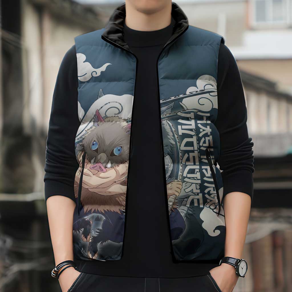 Hashibira Inosuke Demon Slayer Sleeveless Puffer Jacket Whirlwind Anime Cloud Pattern Style