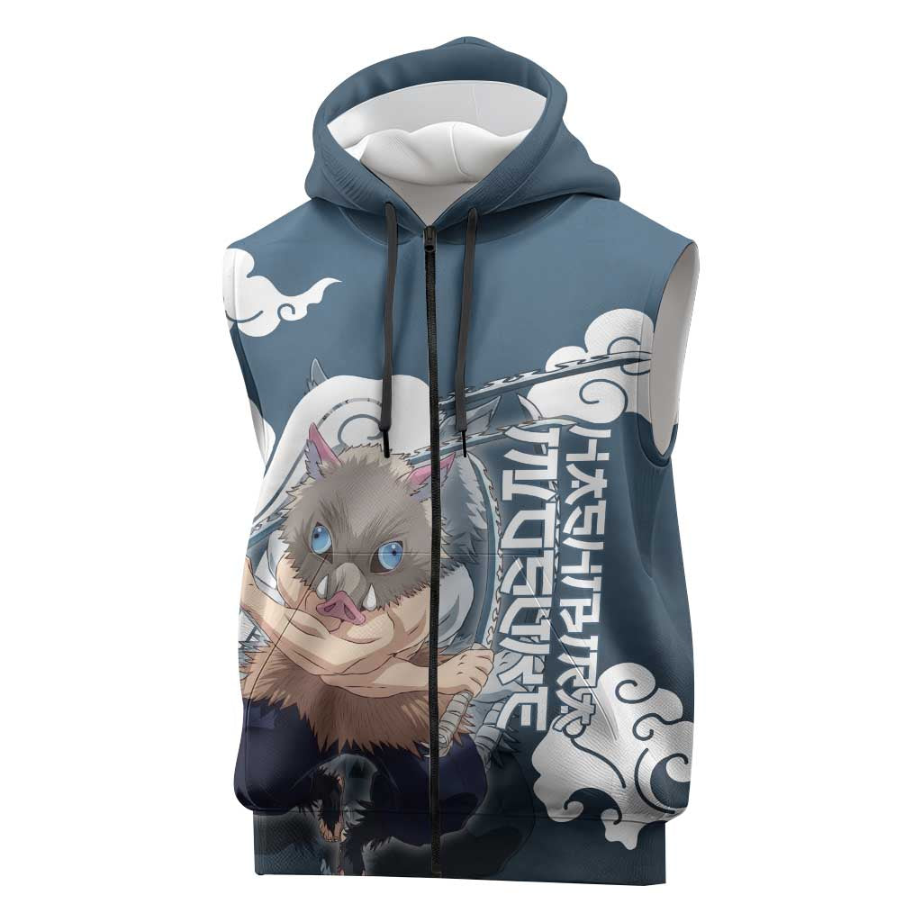 Hashibira Inosuke Demon Slayer Sleeveless Zip Hoodie Whirlwind Anime Cloud Pattern Style