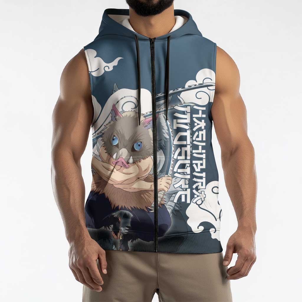 Hashibira Inosuke Demon Slayer Sleeveless Zip Hoodie Whirlwind Anime Cloud Pattern Style