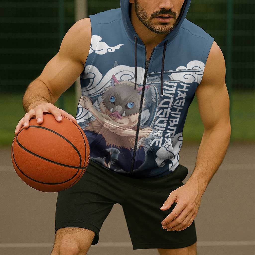 Hashibira Inosuke Demon Slayer Sleeveless Zip Hoodie Whirlwind Anime Cloud Pattern Style