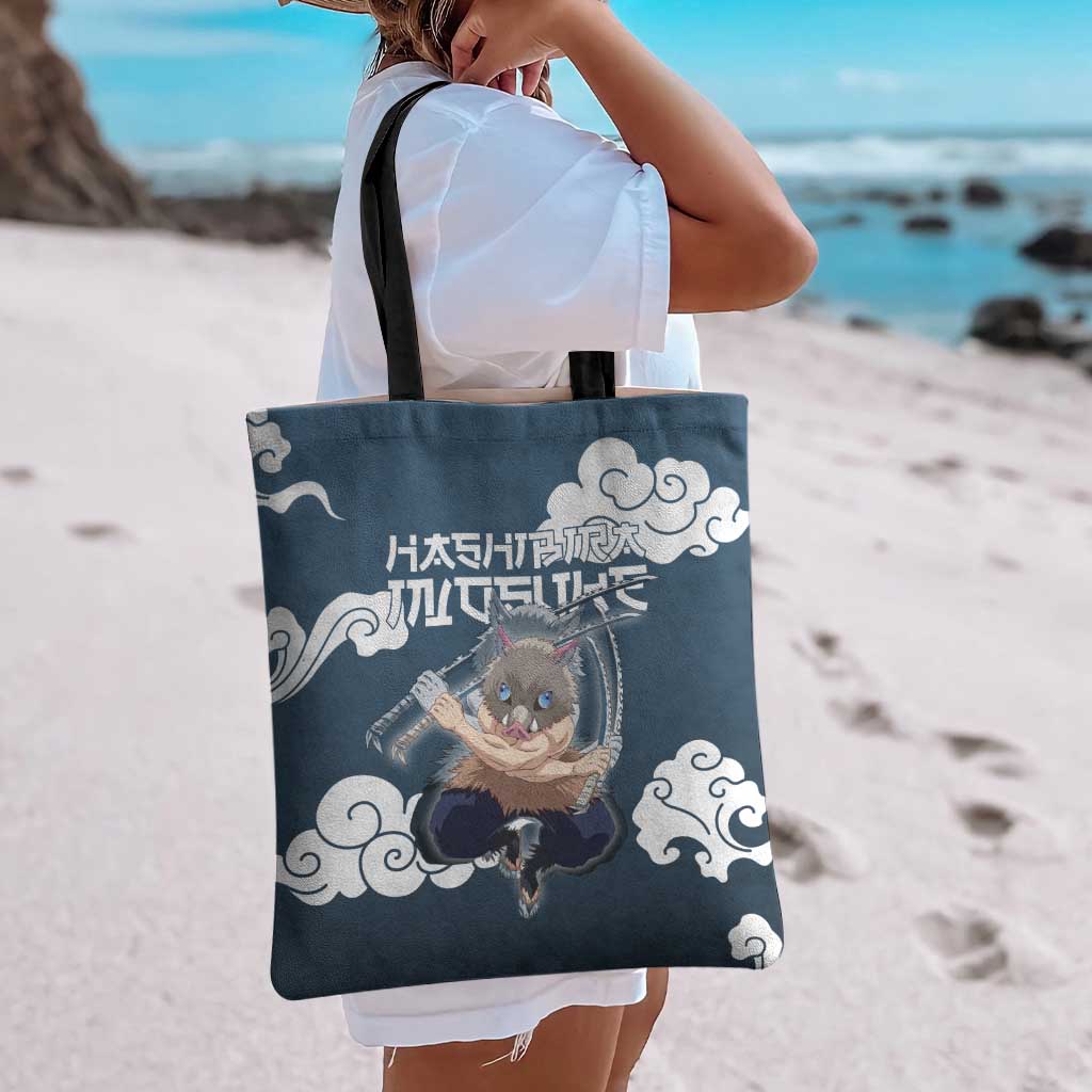 Hashibira Inosuke Demon Slayer Tote Bag Whirlwind Anime Cloud Pattern Style