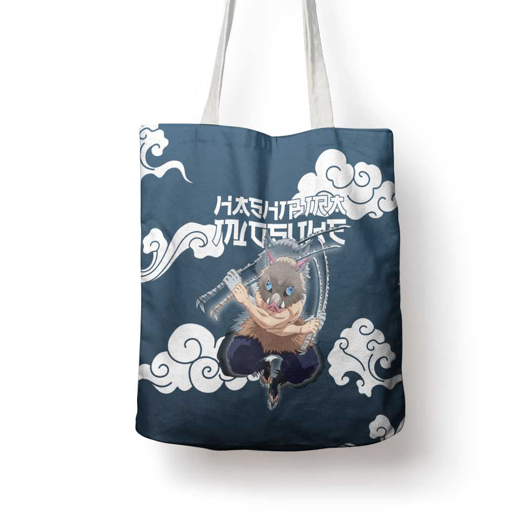 Hashibira Inosuke Demon Slayer Tote Bag Whirlwind Anime Cloud Pattern Style