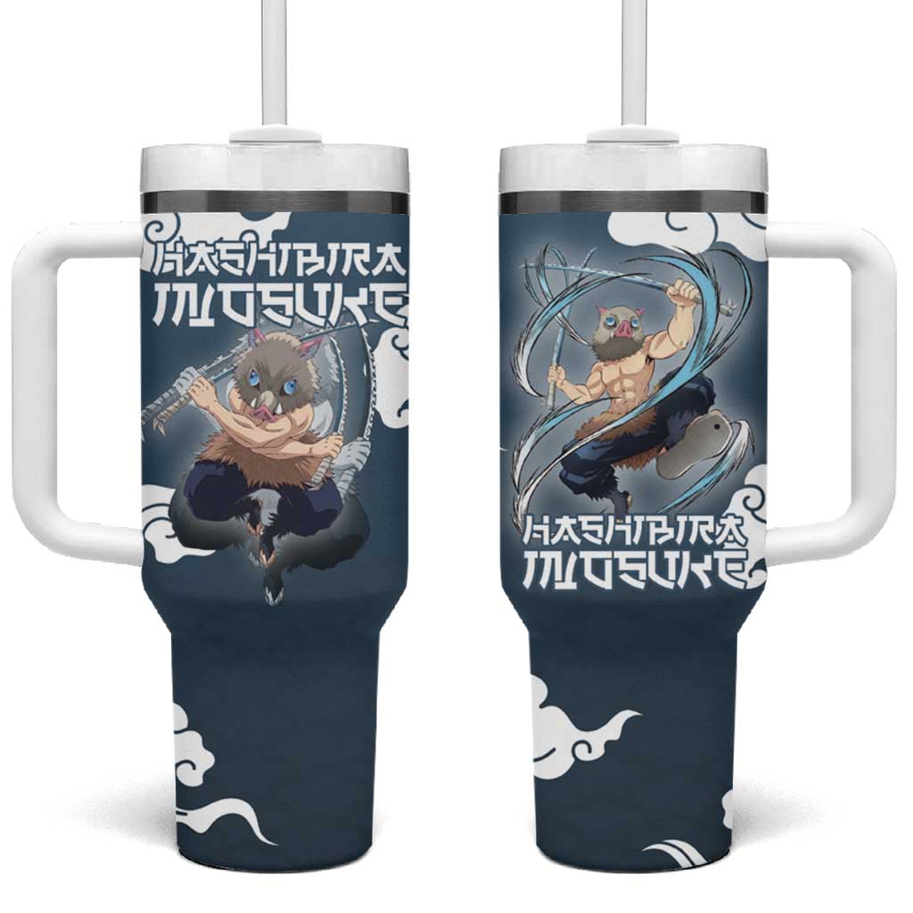 Hashibira Inosuke Demon Slayer Tumbler With Handle Whirlwind Anime Cloud Pattern Style