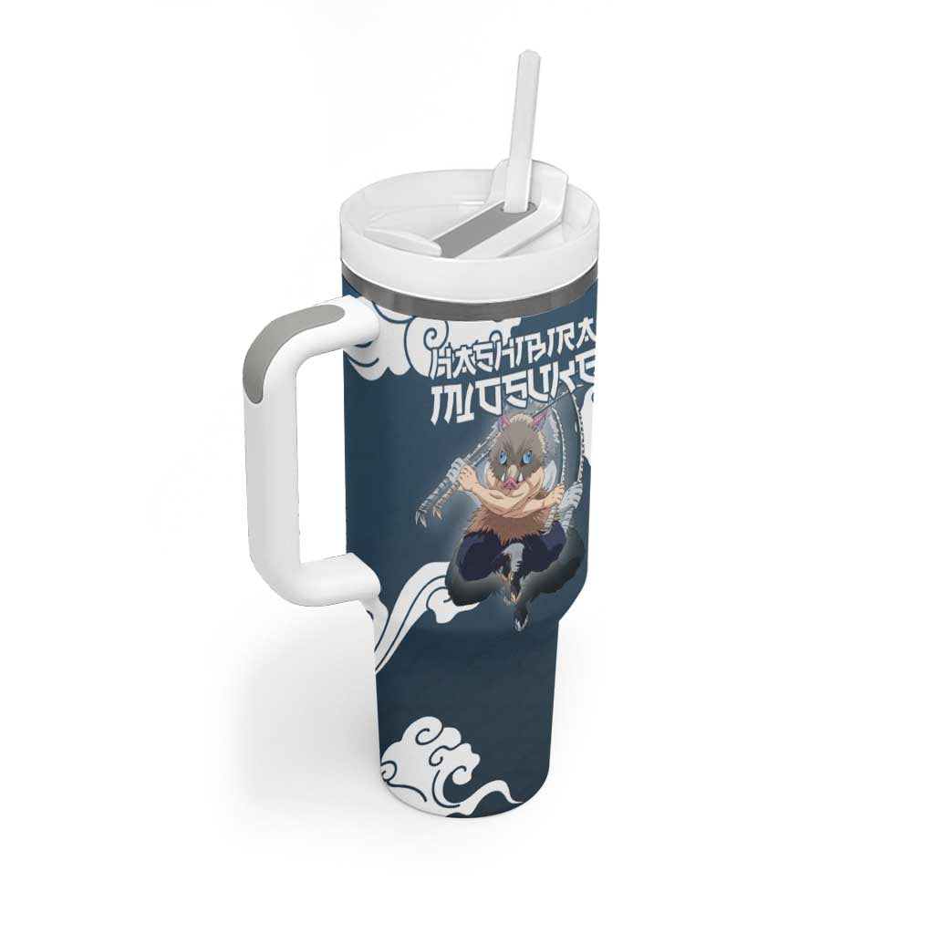Hashibira Inosuke Demon Slayer Tumbler With Handle Whirlwind Anime Cloud Pattern Style