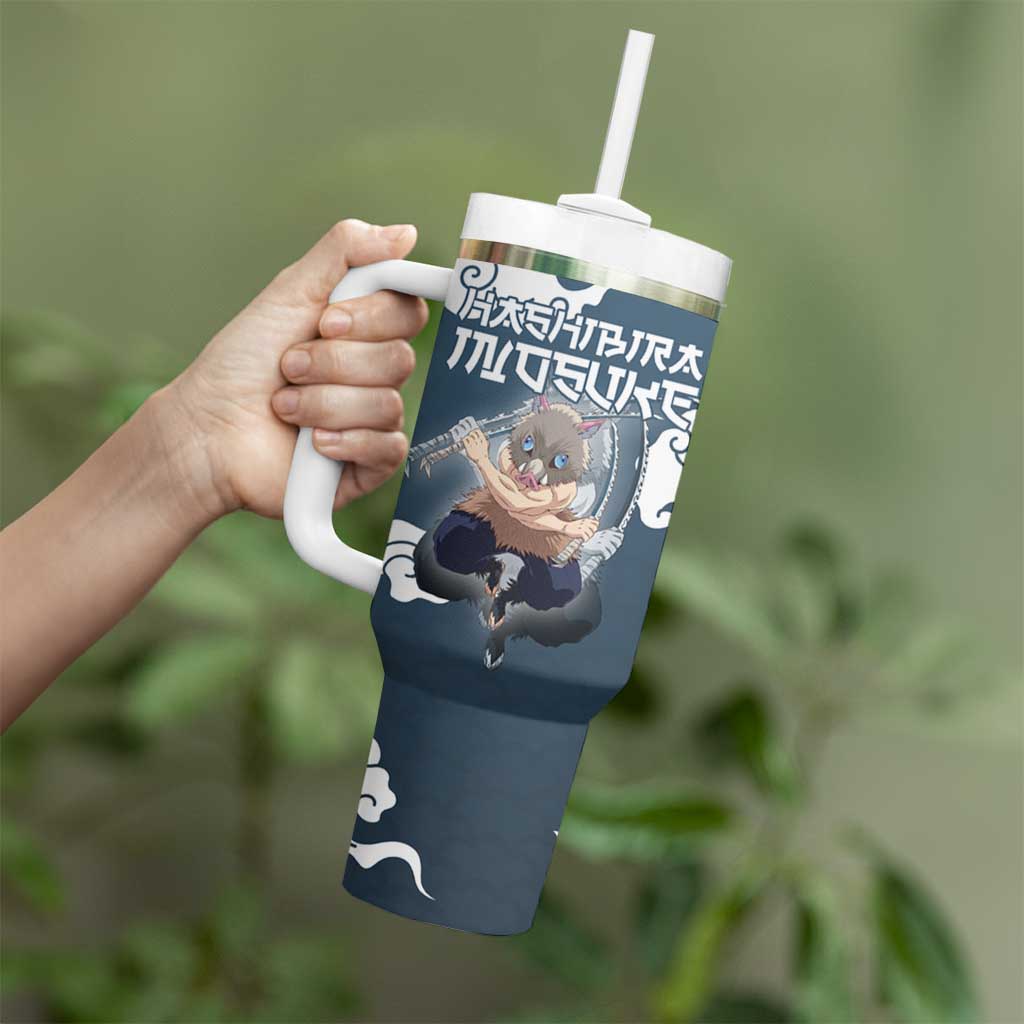 Hashibira Inosuke Demon Slayer Tumbler With Handle Whirlwind Anime Cloud Pattern Style