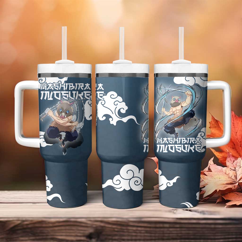 Hashibira Inosuke Demon Slayer Tumbler With Handle Whirlwind Anime Cloud Pattern Style