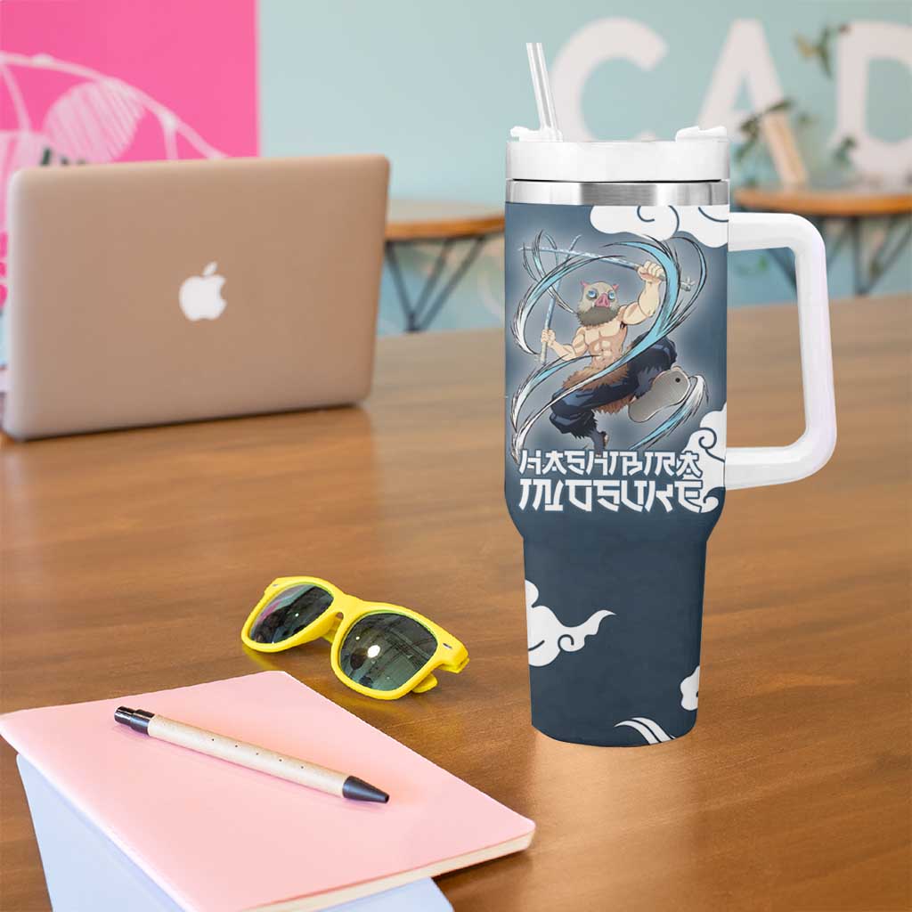 Hashibira Inosuke Demon Slayer Tumbler With Handle Whirlwind Anime Cloud Pattern Style