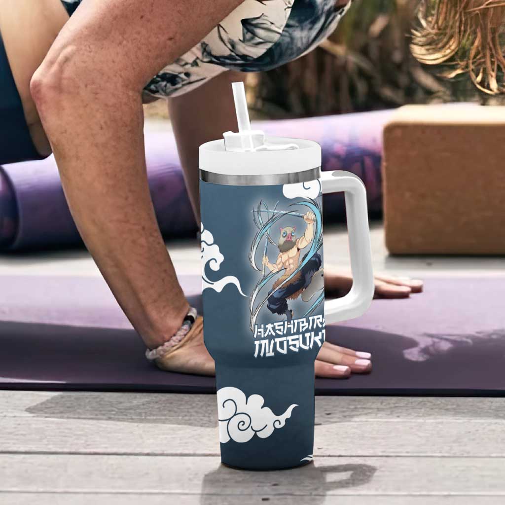 Hashibira Inosuke Demon Slayer Tumbler With Handle Whirlwind Anime Cloud Pattern Style