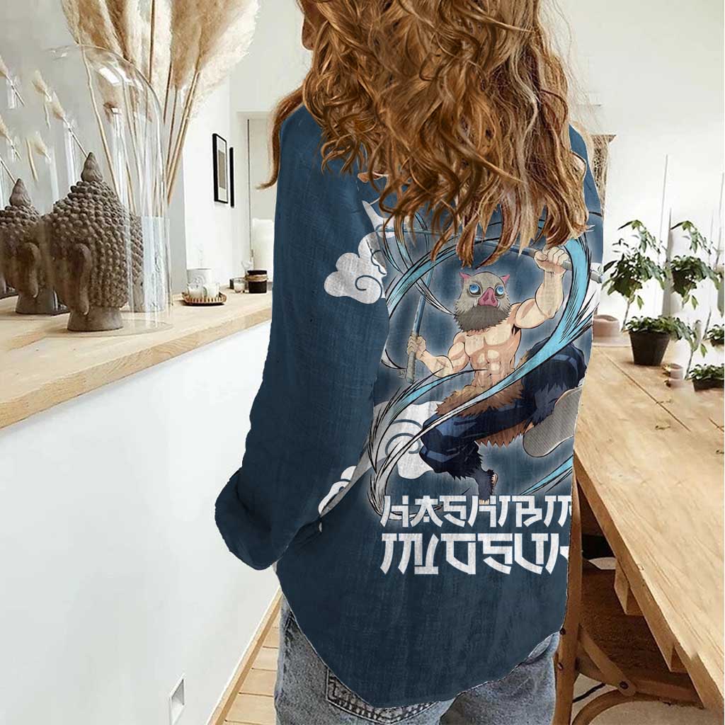 Hashibira Inosuke Demon Slayer Women Casual Shirt Whirlwind Anime Cloud Pattern Style
