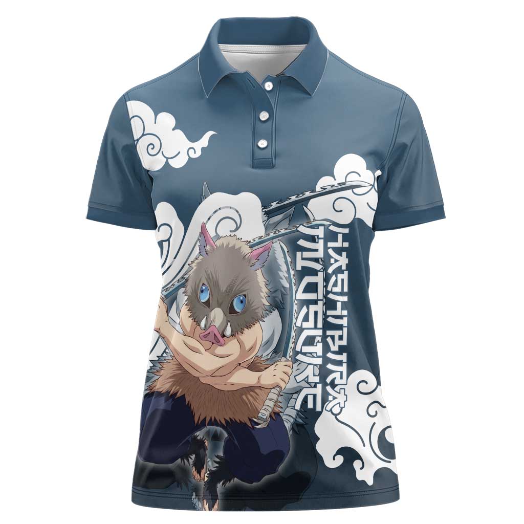Hashibira Inosuke Demon Slayer Women Polo Shirt Whirlwind Anime Cloud Pattern Style