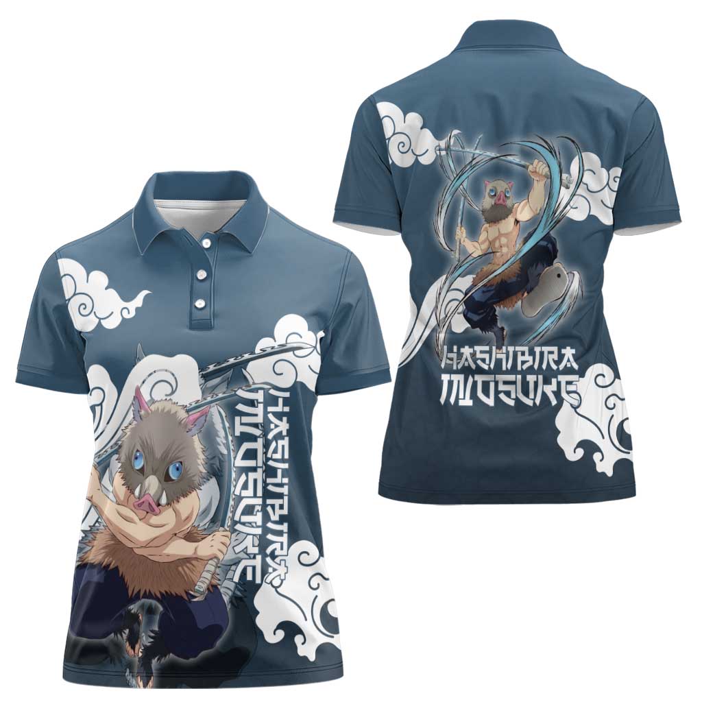 Hashibira Inosuke Demon Slayer Women Polo Shirt Whirlwind Anime Cloud Pattern Style