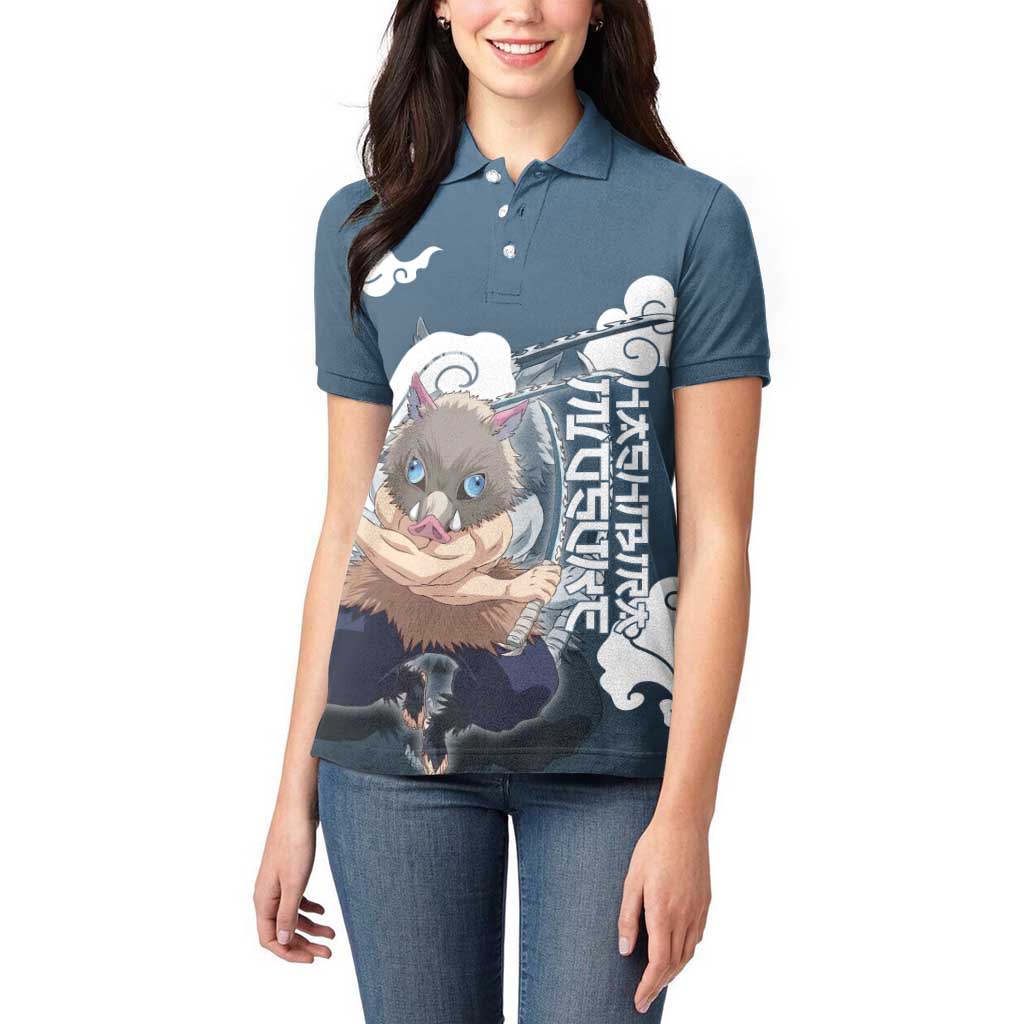 Hashibira Inosuke Demon Slayer Women Polo Shirt Whirlwind Anime Cloud Pattern Style