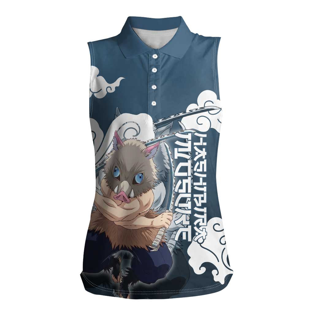 Hashibira Inosuke Demon Slayer Women Sleeveless Polo Shirt Whirlwind Anime Cloud Pattern Style