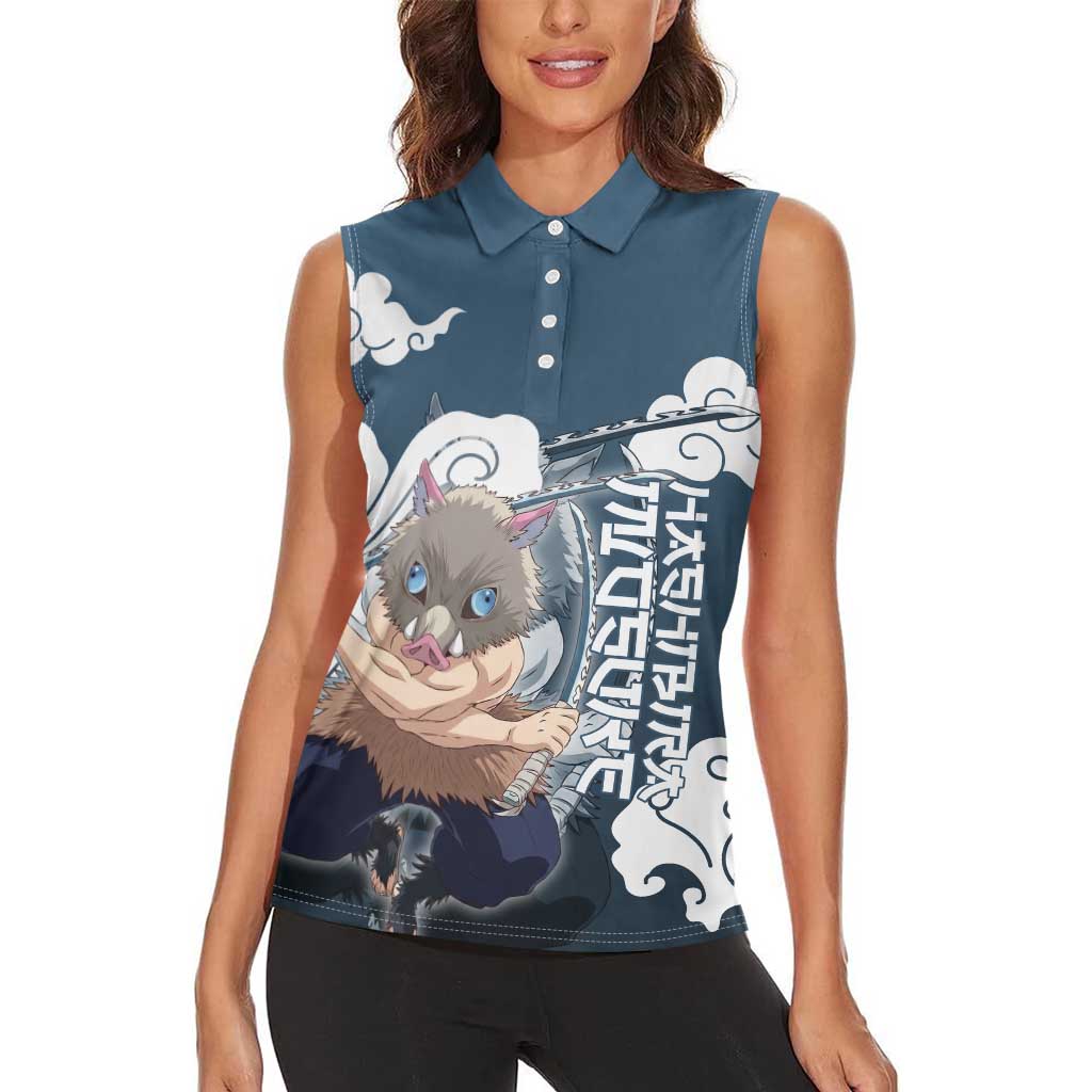 Hashibira Inosuke Demon Slayer Women Sleeveless Polo Shirt Whirlwind Anime Cloud Pattern Style